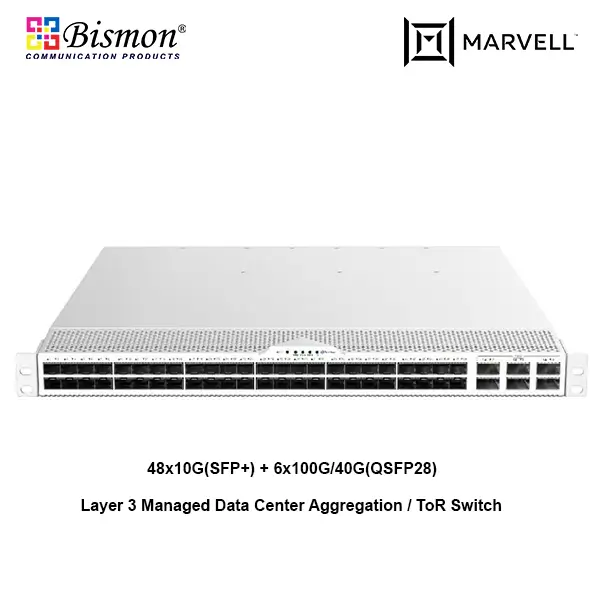 48-Port 10G SFP+ with 6-Port 100G QSFP28 Layer 3 Managed Data Center Aggregation Switch(Marvell)